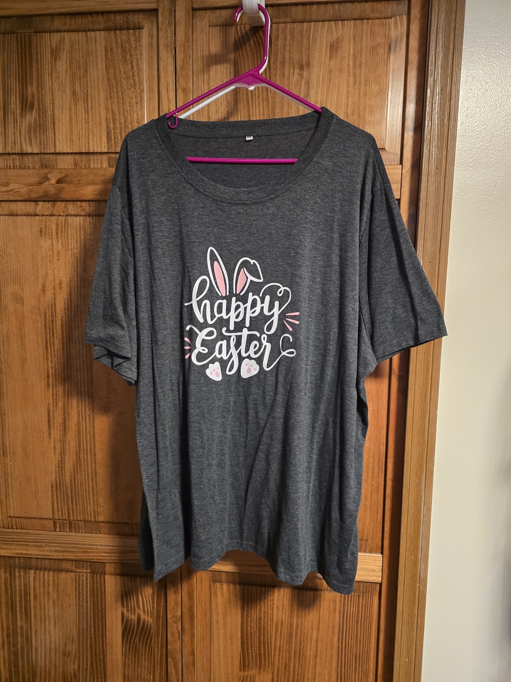 Happy Easter Graphic Tee - Dark Gray with Pink Accents